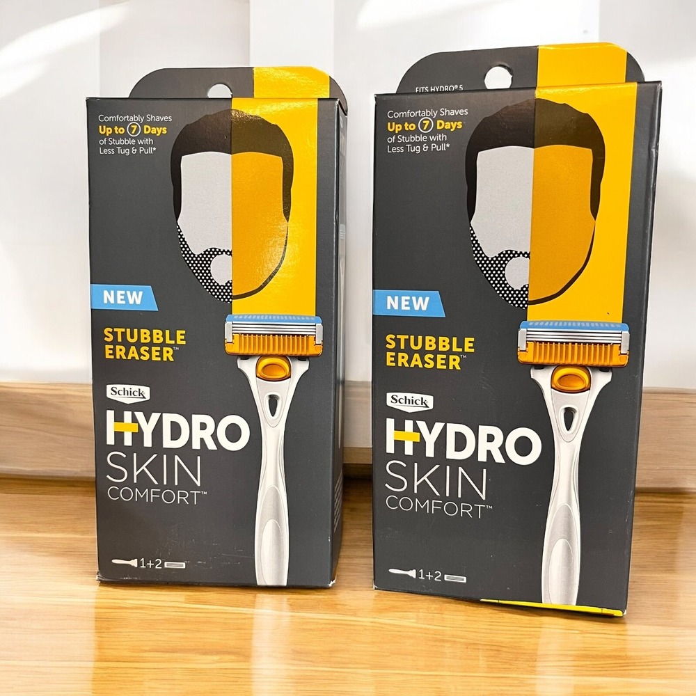 2 Schick Hydro Skin Comfort Razors Mens Stubble Eraser 2 Handles + 4 Refills